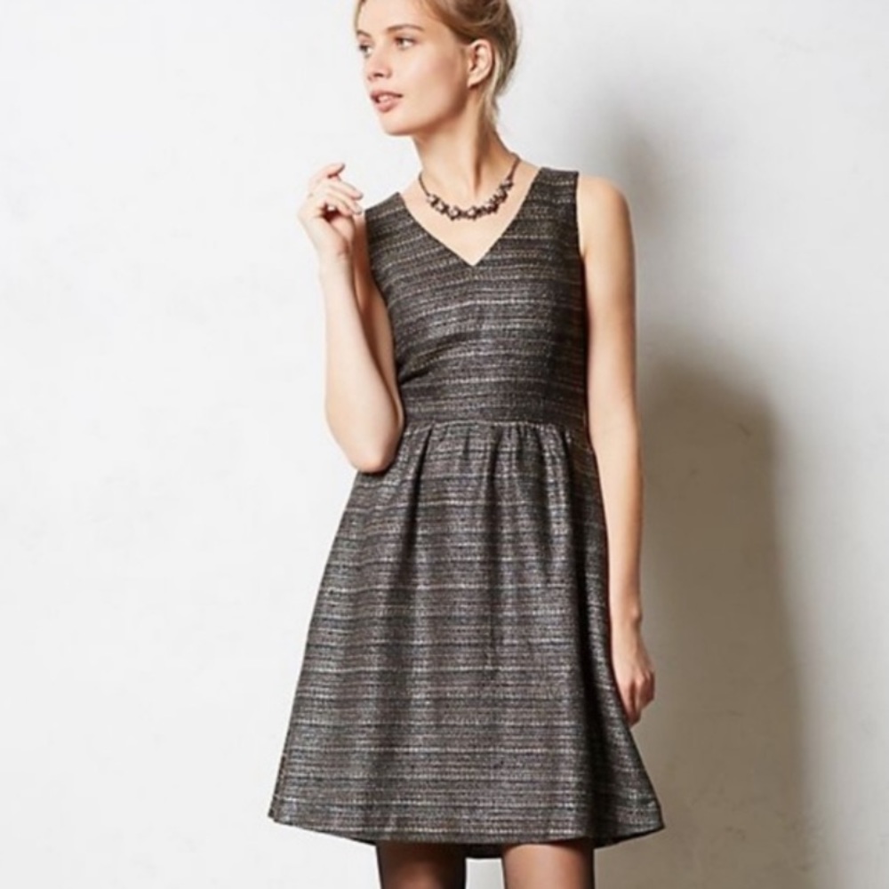 Anthropologie Moulinette Soeurs metallic tweed dress